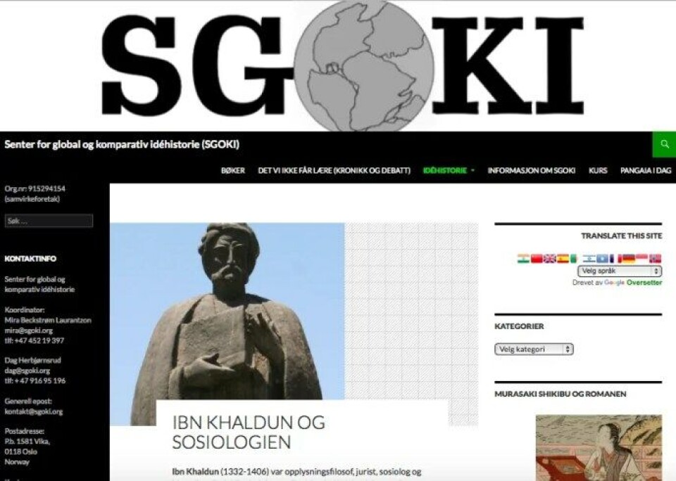 Foreløpig er det tynt med lesestoff på sgoki.org, men Dag Herbjørnsrud har store ambisjoner for Senter for global og komparativ idéhistorie. Foreløpig er det tynt med lesestoff på sgoki.org, men Dag Herbjørnsrud har store ambisjoner for Senter for global og komparativ idéhistorie.