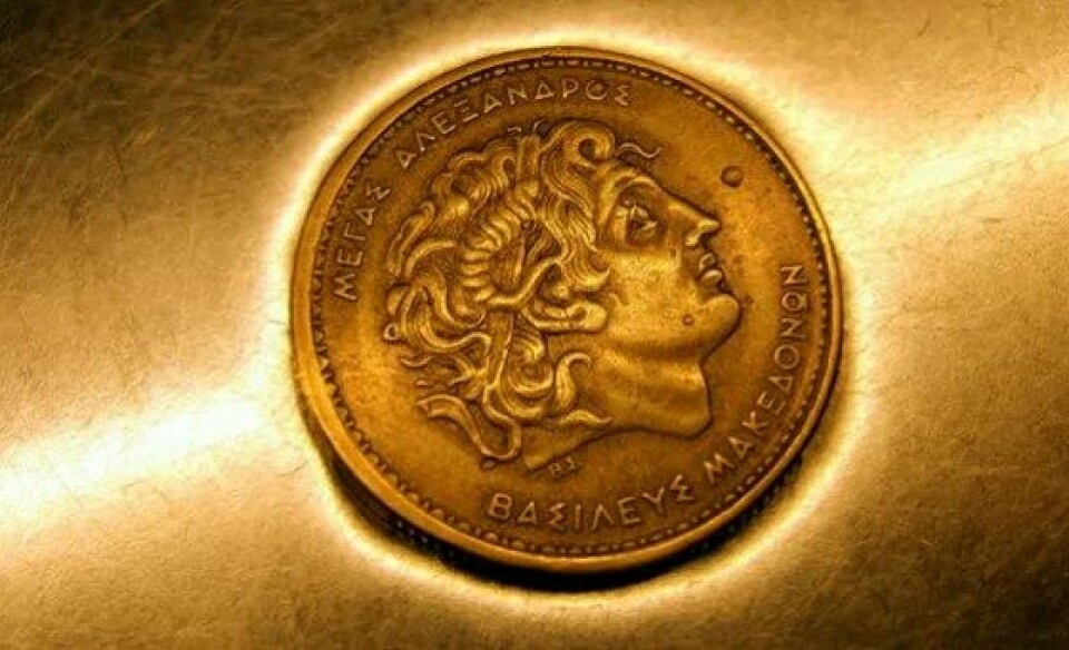 Mynt med et portrett av Aleksander den store. (Foto: iStock)