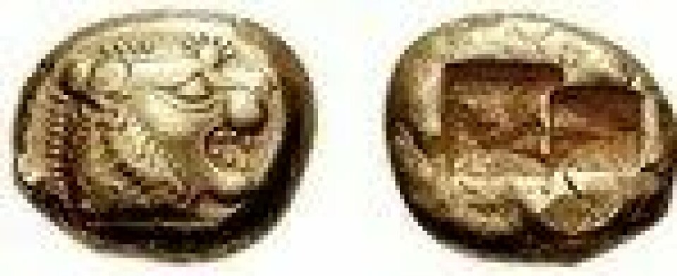 Lydiske mynter fra tidlig på 500-tallet f.Kr. (Kilde: Wikimedia commons)