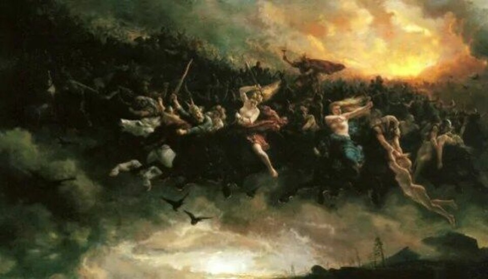 Ifølge tradisjonen var Årsgårdsreia, et følge av de dødes ånder, på ferde. Utsnitt av maleriet «Åsgårdsreien» av Peter Nicolai Arbo (1872). (Kilde: Wikimedia commons)
