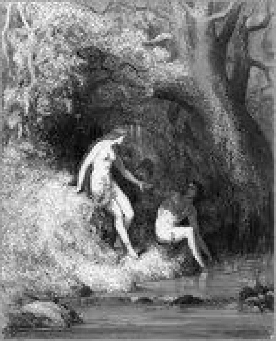 Før fornuften: Adam og Eva i Paradise Lost fremstilt av Gustave Doré, 1866. (Kilde: Wikimedia commons)
