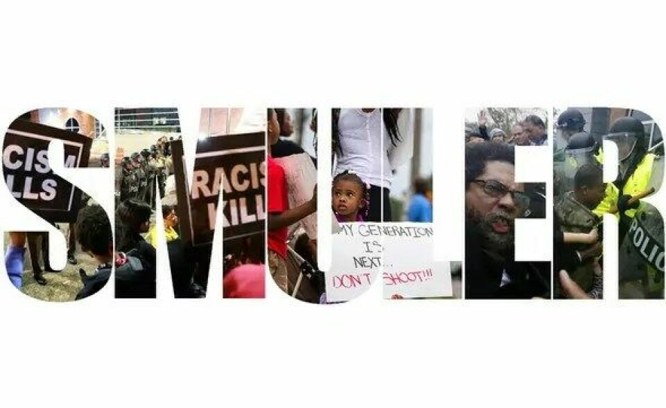 Demonstrasjoner i Ferguson, USA, i kjølvannet av det rasistisk motiverte politidrapet på tenåringen Michael Brown. Til høyre, aktivist og professor i filosofi og afro-amerikanske studier Cornel West, under en av de mer konfronterende demonstrasjonene i byen.