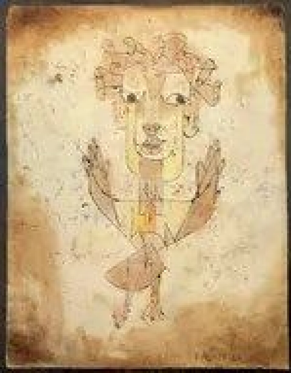 Filosofen Walter Benjamin tolket bildet Angelus Novus (1920) av Paul Klee som en fremstilling av «historiens engel». «Engelens ansikt er rettet mot fortiden; hvor vi fornemmer en kjede av hendelser, ser den bare en enkelt katastrofe som etterlater seg mer og mer opphopede vrakrester,» mente Benjamin. Her er en presentasjon av bildet. Filosofen Walter Benjamin tolket bildet Angelus Novus (1920) av Paul Klee som en fremstilling av «historiens engel». «Engelens ansikt er rettet mot fortiden; hvor vi fornemmer en kjede av hendelser, ser den bare en enkelt katastrofe som etterlater seg mer og mer opphopede vrakrester,» mente Benjamin. Her er en presentasjon av bildet.