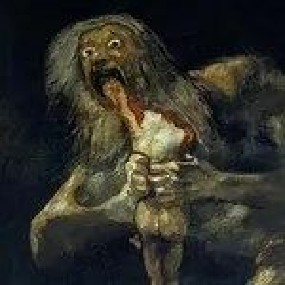 Saturn sluker sin sønn. Maleri av Francisco de Goya (1819–1823). (Kilde: Wikimedia commons) Saturn sluker sin sønn. Maleri av Francisco de Goya (1819–1823). (Kilde: Wikimedia commons)