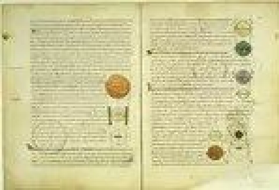 Et middelaldermanuskript av Chalcidius’ oversettelse av Timaios. (Kilde: Wikimedia commons) Et middelaldermanuskript av Chalcidius’ oversettelse av Timaios. (Kilde: Wikimedia commons)