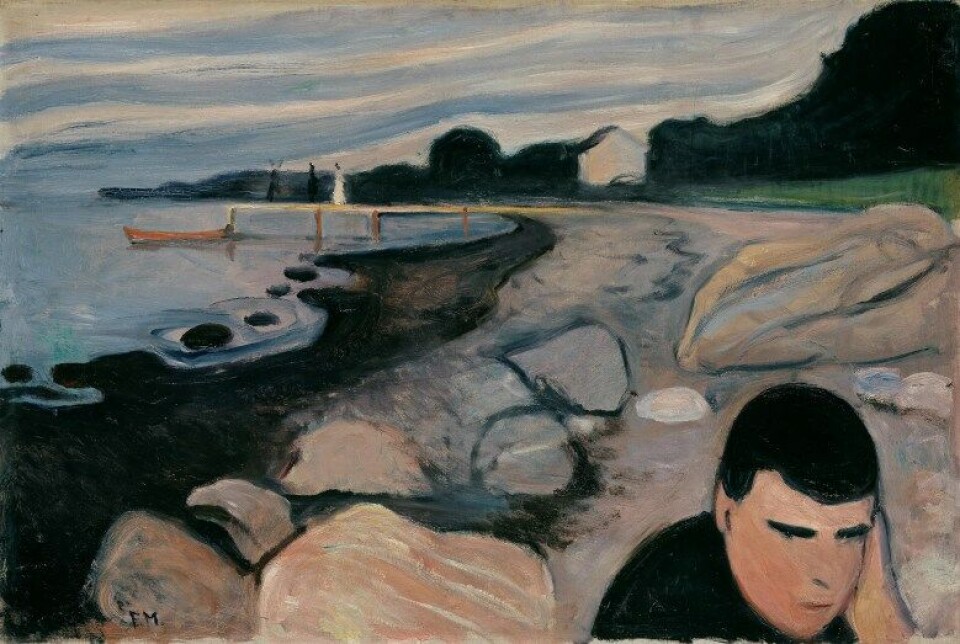 Melankoli (1892) av Edvard Munch. (Kilde: Wikimedia commons) Melankoli (1892) av Edvard Munch. (Kilde: Wikimedia commons)