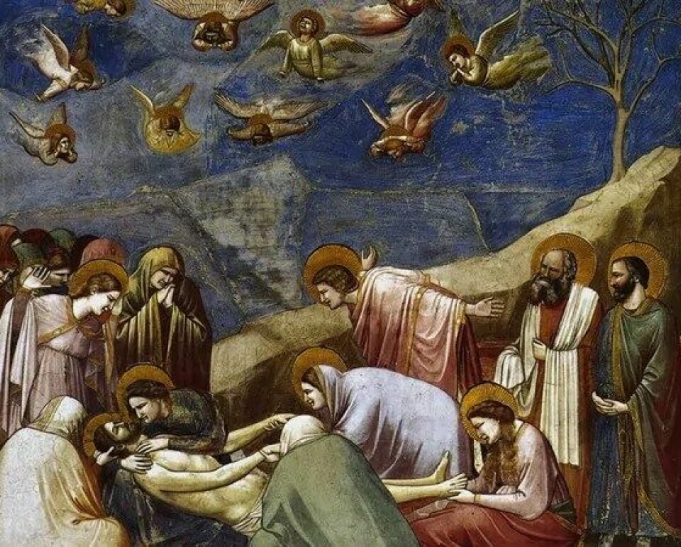 Et utsnitt fra Giottos fresker i Scrovegnikapellet i Padova som skildrer Kristi, jomfru Marias og hennes foreldres liv (1304–06). Serien av fresker er Giottos best bevarte arbeid og omtales som et hovedverk. Freskene gir gjenklang fra den følelsesladede, senbysantinske kunsten. (Kilde: Wikimedia Commons)