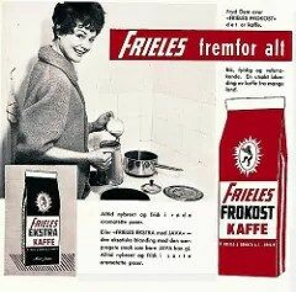 «Frieles fremfor alt». Reklameplakat for Friele Frokostkaffe fra 1960-tallet. (Foto: Kaffehuset Friele via Flickr)