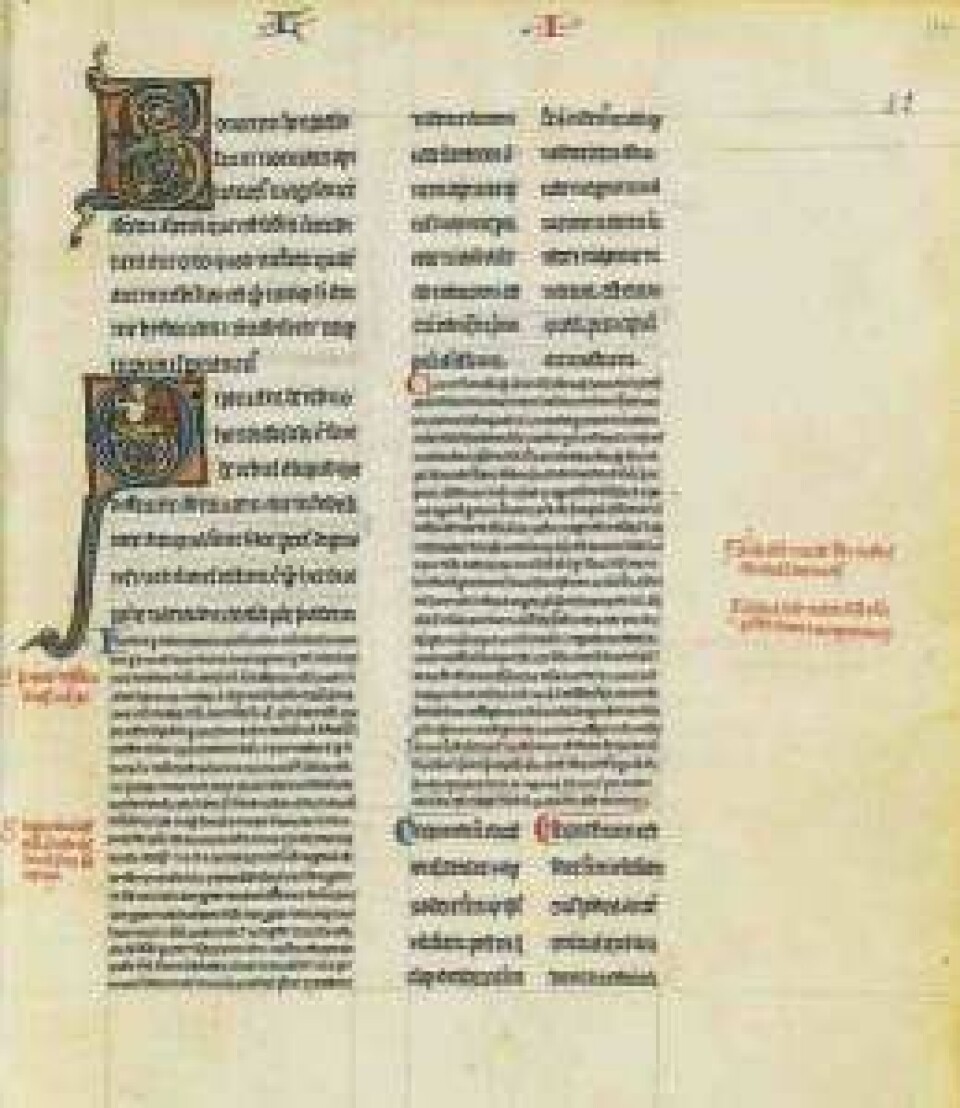 Averroës’ kommentar til Aristoteles Om sjelen ble oversatt til latin. Her illustrert med et eksemplar fra 1300-tallet. (Kilde: Wikimedia commons)