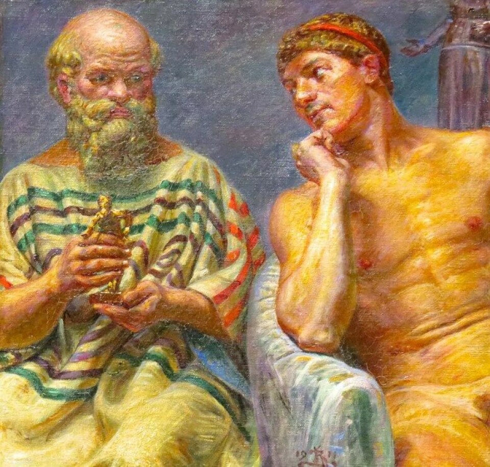 Sokrates og Alkibiades. (Kilde: Wikimedia commons) Sokrates og Alkibiades. (Kilde: Wikimedia commons)
