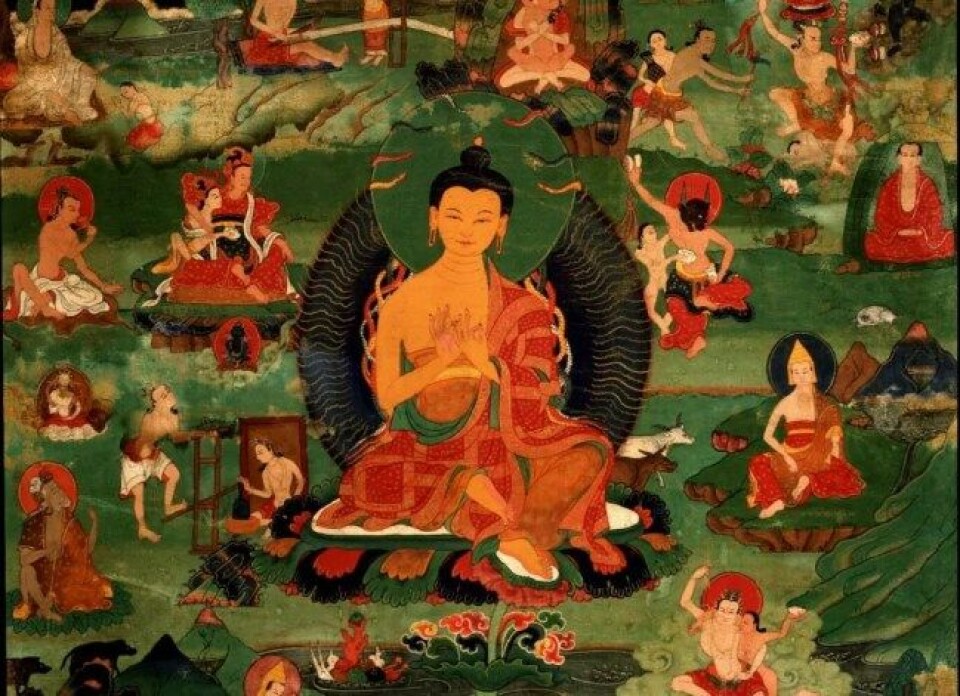 Den buddhistiske filosofen Nagarjuna (c. 150–c. 250 e.Kr.) hevdet at vanlig logisk argumentasjon ikke kan lede til sann innsikt eller visdom, en problematikk som kan ses i lys av visse ideer fra tysk idealisme. Utsnitt av kunstverk datert til 1700–1799, hvor Nagarjuna sitter i midten. (Kilde: Wikimedia commons) Den buddhistiske filosofen Nagarjuna (c. 150–c. 250 e.Kr.) hevdet at vanlig logisk argumentasjon ikke kan lede til sann innsikt eller visdom, en problematikk som kan ses i lys av visse ideer fra tysk idealisme. Utsnitt av kunstverk datert til 1700–1799, hvor Nagarjuna sitter i midten. (Kilde: Wikimedia commons)