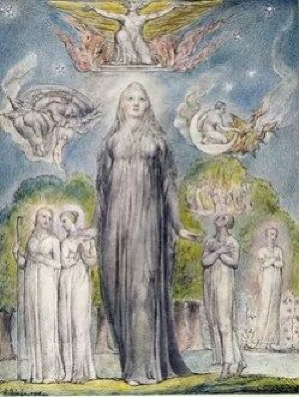 William Blakes illustrasjon av «Melancholy» til John Miltons dikt L’Allegro og Il Penseroso, malt 1816-1820. (Kilde: Wikimedia Commons)