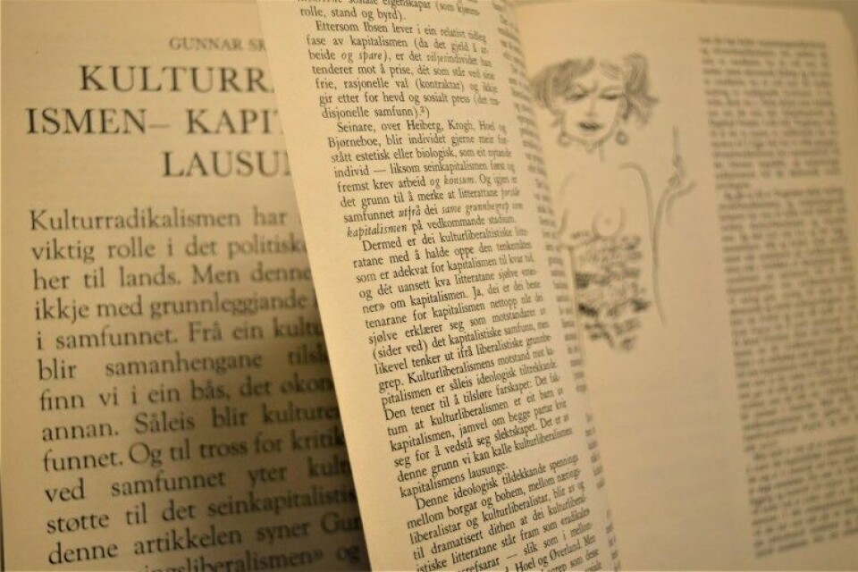 «Kulturradikalismen – kapitalismens lausunge», Gunnar Skirbekks artikkel fra Kontrast 19, nr. 2 1970. (Foto: Per Anders Aas). «Kulturradikalismen – kapitalismens lausunge», Gunnar Skirbekks artikkel fra Kontrast 19, nr. 2 1970. (Foto: Per Anders Aas).