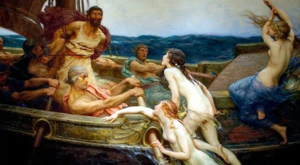 Jon Elster er kjent for å ha brukt historien om hvordan Odyssevs bandt seg til masten for ikke å la seg lokke av sirene, som et bilde på rasjonalitet. Illustrasjon: «Ulysses and the Sirens» av Herber James Draper (1863-1920). (Kilde: Wikimedia Commons)