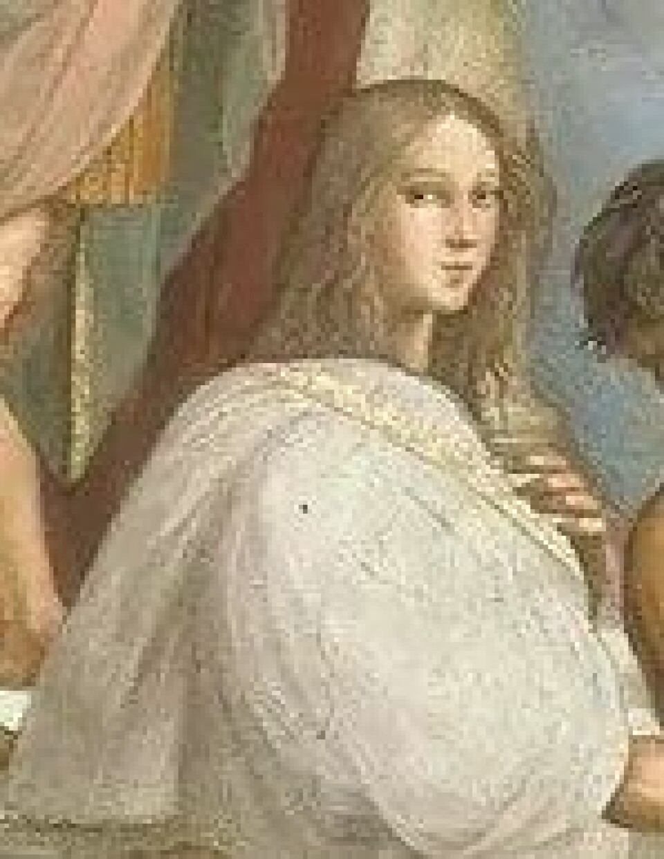 Matematikeren og filosofen Hypatia (død 415), slik Rafael portretterte henne i fresken Skolen i Athen (1509-1510). (Kilde: Wikimedia commons)