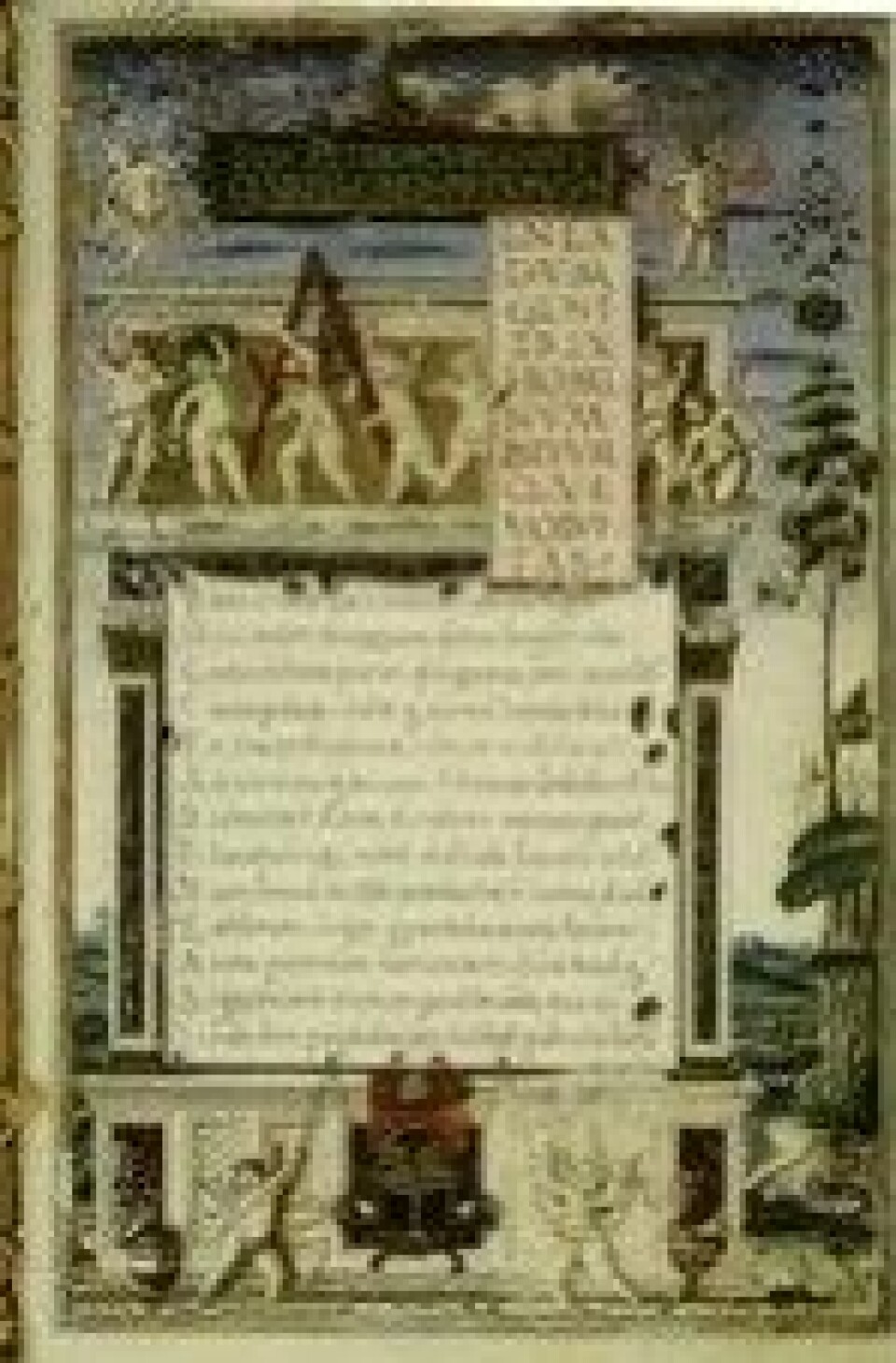 De rerum natura kopiert av en augustinsk munk i tiårene etter Poggio Bracciolinis funn. Pave Sixtus IVs våpenskjold er synlig. (Kilde: ibiblio.org/Wikimedia Commons.)