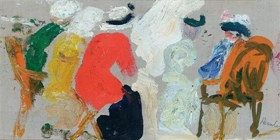 Figures in Conversation (1914) av Leslie Hunter. (Kjelde: Wikimedia Commons) Figures in Conversation (1914) av Leslie Hunter. (Kjelde: Wikimedia Commons)