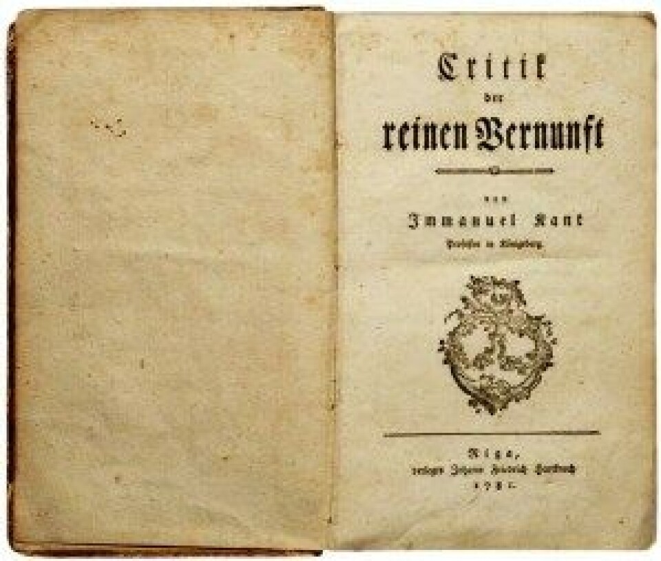 Kritikk av den rene fornuft (1781). (Kilde: Wikimedia: Foto H.-P.Haack. CC BY-SA 3.0) Kritikk av den rene fornuft (1781). (Kilde: Wikimedia: Foto H.-P.Haack. CC BY-SA 3.0)