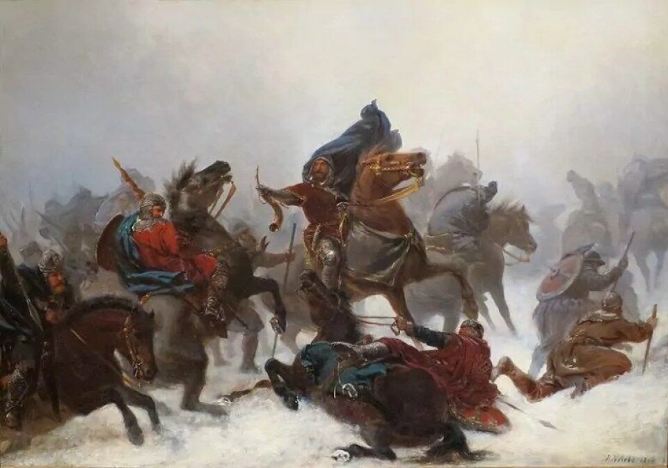 Maleriet «Kong Sverres tog over Vossefjellene» (1862) av Peter Nikolai Arbo. (Kilde: Wikimedia commons.) Maleriet «Kong Sverres tog over Vossefjellene» (1862) av Peter Nikolai Arbo. (Kilde: Wikimedia commons.)