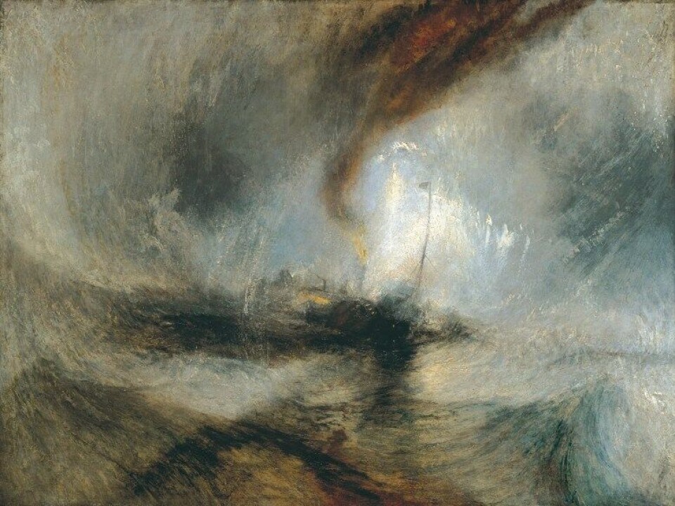 «Snow-storm – Steam-ship off a Harbour’s Mouth» av J.W. Turner ca. 1842 (Kilde: Wikimedia commons.) «Snow-storm – Steam-ship off a Harbour’s Mouth» av J.W. Turner ca. 1842 (Kilde: Wikimedia commons.)