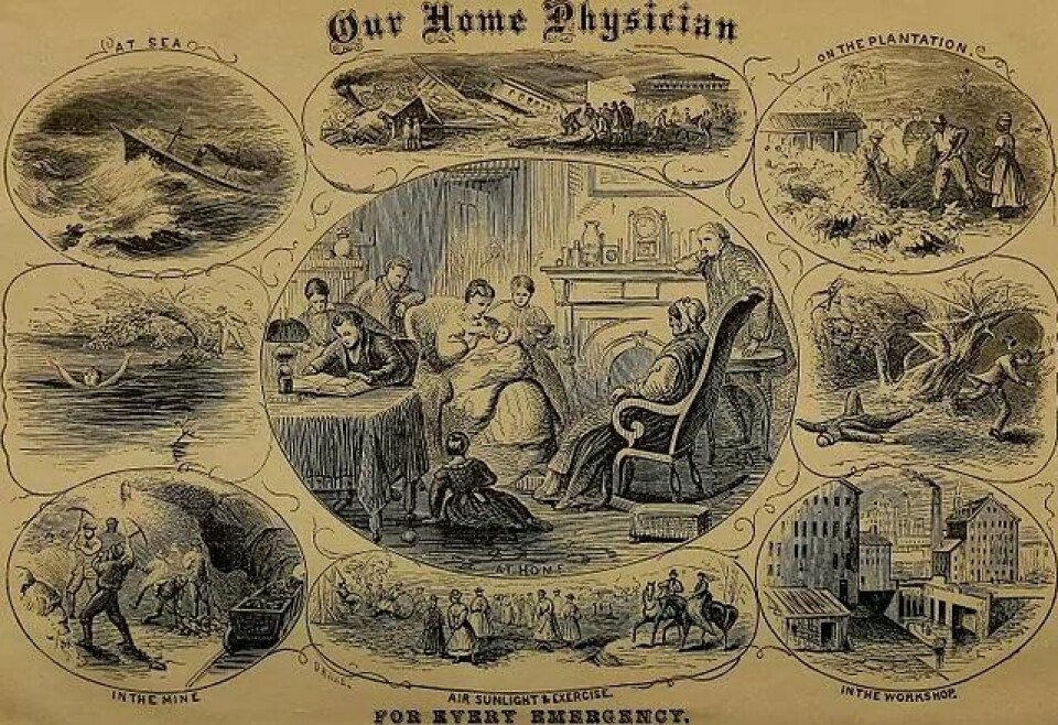 Illustrasjon frå George Miller Beard si bok Our home pysician – a new and popular guide to the art of preserving health and treating disease; with plain advice for all the medical and surgical emergencies of the family (1869). (Kilde: Flickr CC0 1.0)