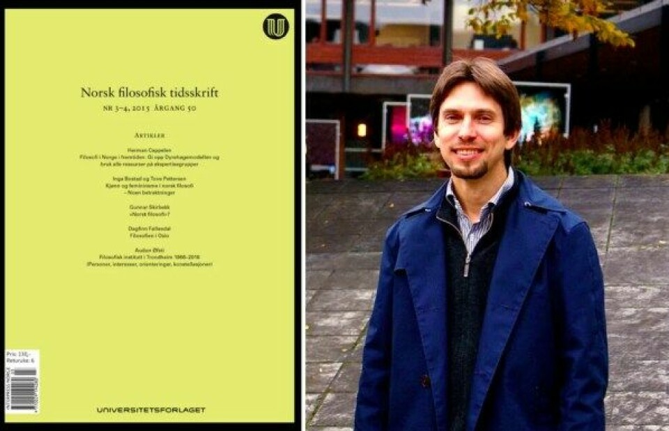 Reidar Maliks er én av redaktørene for Norsk filosofisk tidsskrift. Jubileumsutgaven til venstre. (Arkivfoto: Espen Stabell)
