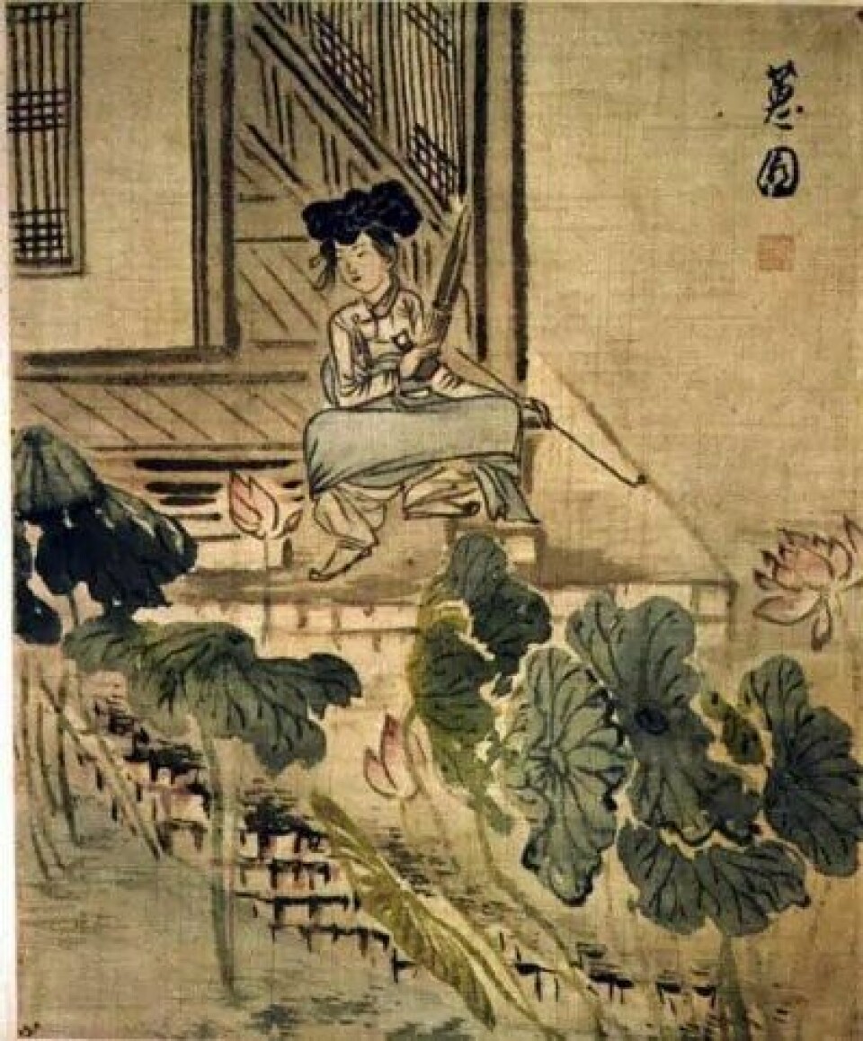 «Woman by a lotus pond» av Sin Yun-bok (Kilde: Wikimedia commons)