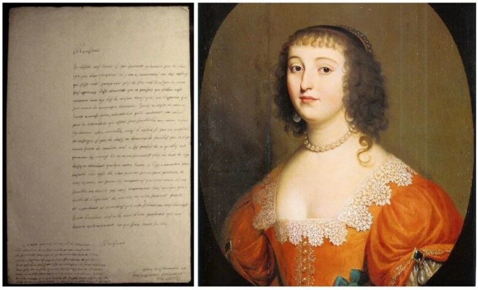 – I flere århundrer syntes Elisabeths side av korrespondansen å ha gått tapt, men midt på 1870-tallet ble brevene funnet blant assorterte papirer i en nederlandsk bruktbutikk, skriver Grøgaard. Illustrasjon til venstre: Utsnitt av et av Descrates’ brev. Høyre: Elisabeth av Böhmen (1618-1680), portrettert av Gerard van Honthorst i 1636. (Kilde: Wikimedia commons) – I flere århundrer syntes Elisabeths side av korrespondansen å ha gått tapt, men midt på 1870-tallet ble brevene funnet blant assorterte papirer i en nederlandsk bruktbutikk, skriver Grøgaard. Illustrasjon til venstre: Utsnitt av et av Descrates’ brev. Høyre: Elisabeth av Böhmen (1618-1680), portrettert av Gerard van Honthorst i 1636. (Kilde: Wikimedia commons)