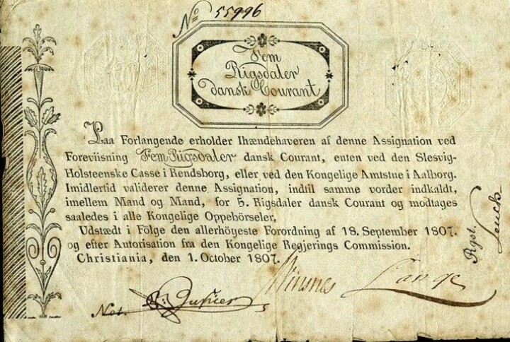 5 riksdaler, utstedt i 1807. (Kilde: Wikimedia Commons/National Numismatic Collection, National of American History)