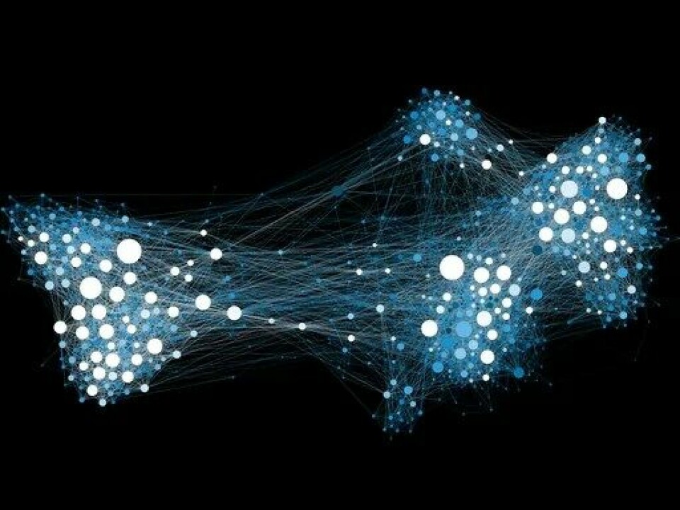 Illustrasjon: Visualisering av sosiale nettverk. (Kilde: Wikimedia commons/Martin Grandjean)