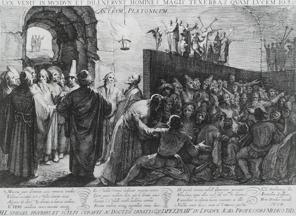 Fremstilling av Platons hulelignelse, av Jan Saendrem. (Kilde: Wikimedia commons) Fremstilling av Platons hulelignelse, av Jan Saendrem. (Kilde: Wikimedia commons)