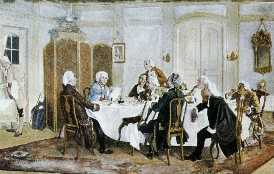 Kant und seine Tischgenossen (1892), malt av Emil Doerstling (1859-1940). (Kilde: Wikimedia Commons CC0 1.0)