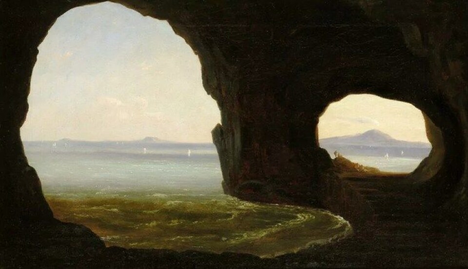Blick aus einer Grotte, av en anonym tysk kunstner, ca. 1830. (Kilde: Wikimedia commons) Blick aus einer Grotte, av en anonym tysk kunstner, ca. 1830. (Kilde: Wikimedia commons)