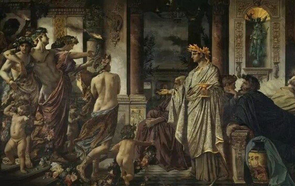 Utsnitt fra Anselm Feuerbachs Das Gastmahl. Nach Platon. (Kilde: Wikimedia Commons CC0 1.0)