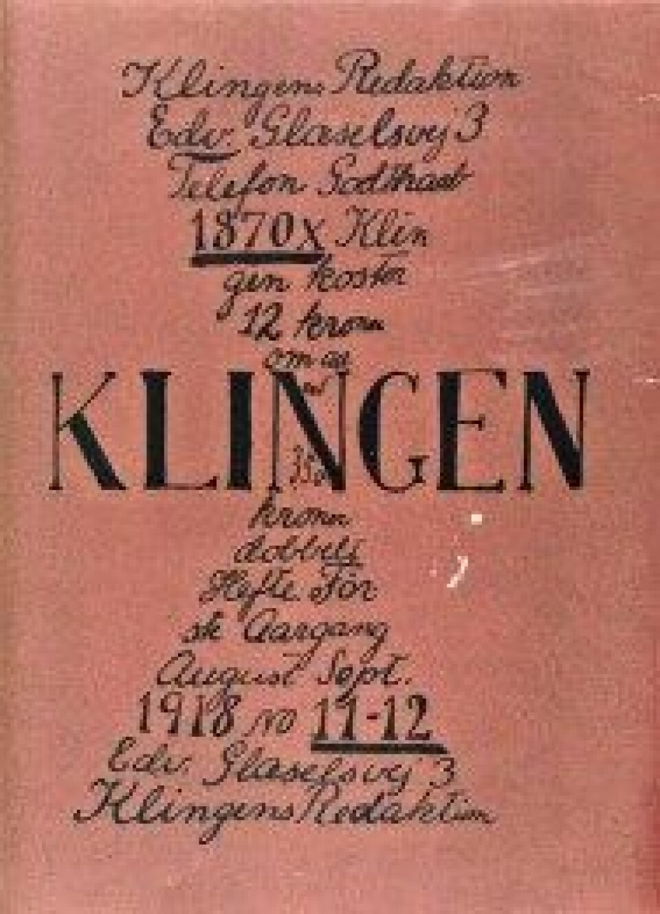Tidsskriftet Klingen (1917-22) regnes som modernismens sentrale gjennombruddsorgan i Danmark. Her et av numrene der PH bidrar. (Faksimile, Det Kongelige Biblioteks nettside)