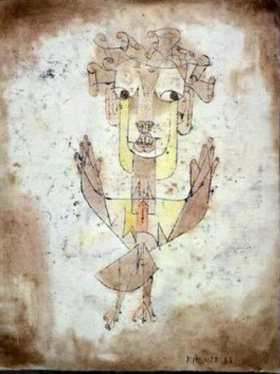 Angelus Novus av Paul Klee fra 1920. Kjøpt av Walter Benjamin i 1921. (Kilde: Wikimedia commons) Angelus Novus av Paul Klee fra 1920. Kjøpt av Walter Benjamin i 1921. (Kilde: Wikimedia commons)