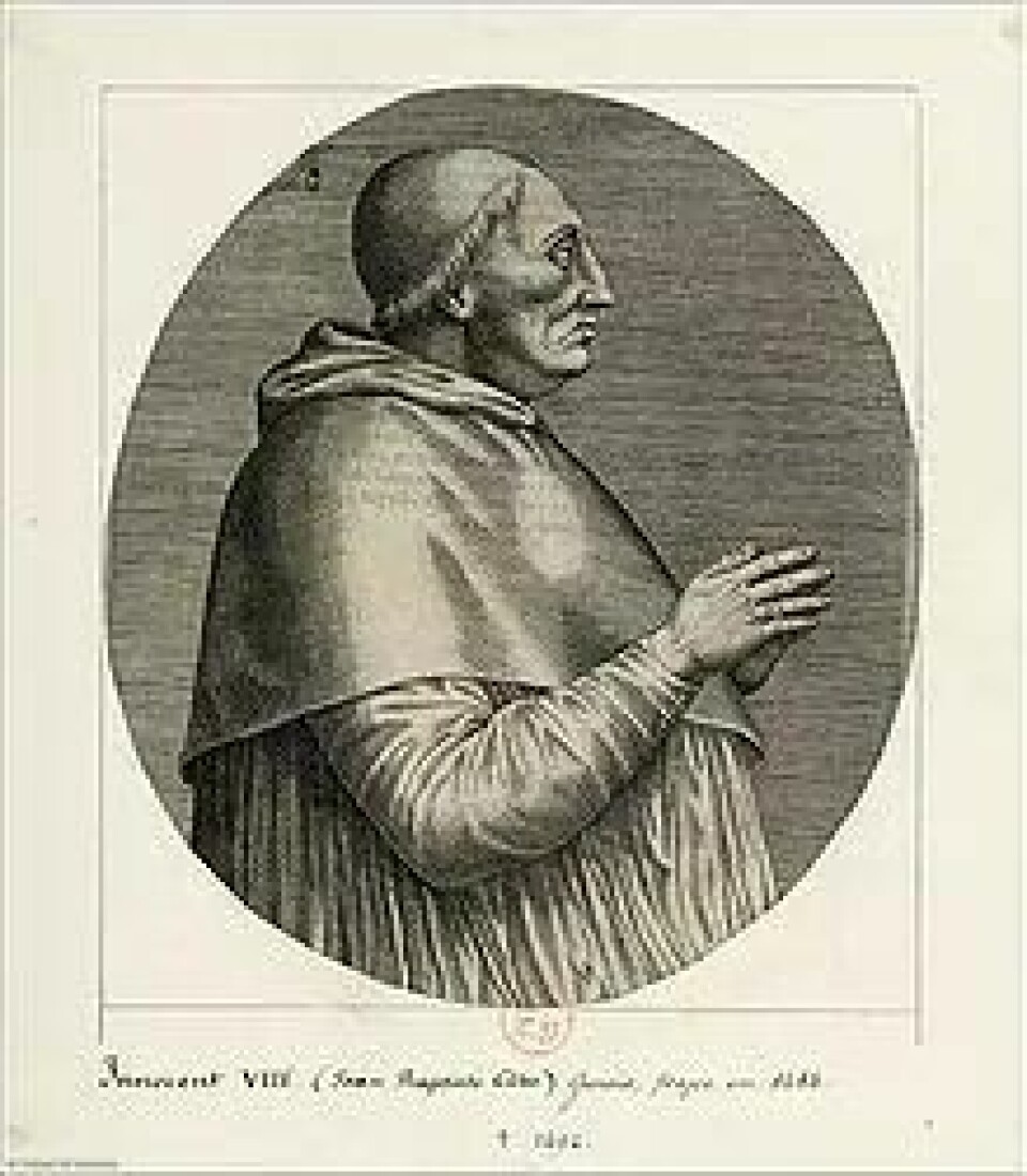 Pave Innocentius VIII nektet Pico å avholde sin filosofikongress i Roma i 1487. Han nedsatte dessuten en kommisjon som noe senere fordømte syv av Picos 900 Conclusiones som kjetterske og seks av dem som avvikende. (Kilde: Wikimedia Commons CC0 1.0)