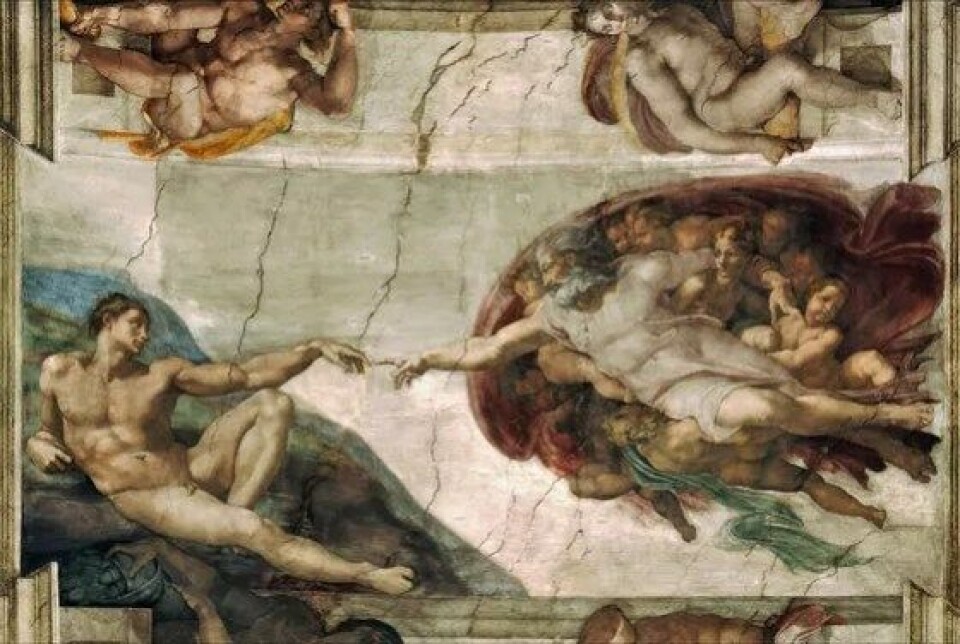 Gud skaper Adam. Michelangelo, 1512. (Kilde: Wikimedia Commons CC0 1.0.) Gud skaper Adam. Michelangelo, 1512. (Kilde: Wikimedia Commons CC0 1.0.)