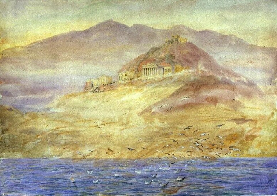 Athens from the Gulf of Athena av William Lionel Wyllie (1851-1931). (Kilde: Wikimedia Commons)