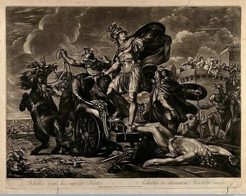 Akillevs drar Hektors lik gjennom Troya. (Kilde: Wikimedia Commons) Akillevs drar Hektors lik gjennom Troya. (Kilde: Wikimedia Commons)