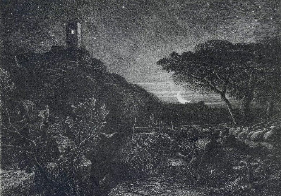 The Lonely Tower av Samuel Palmer (1879). (Kilde: Wikimedia Commons)