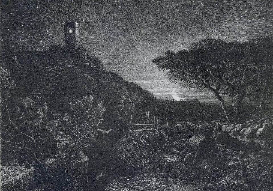 The Lonely Tower av Samuel Palmer (1879). (Kilde: Wikimedia Commons) The Lonely Tower av Samuel Palmer (1879). (Kilde: Wikimedia Commons)
