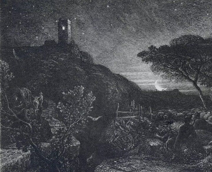 The Lonely Tower av Samuel Palmer (1879). (Kilde: Wikimedia Commons)