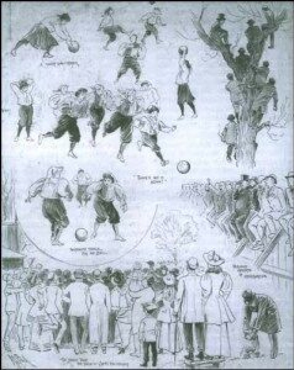 Women’s Football (ca 1895) av Alexander Boyd (Kilde: Wikimedia commons) Women’s Football (ca 1895) av Alexander Boyd (Kilde: Wikimedia commons)