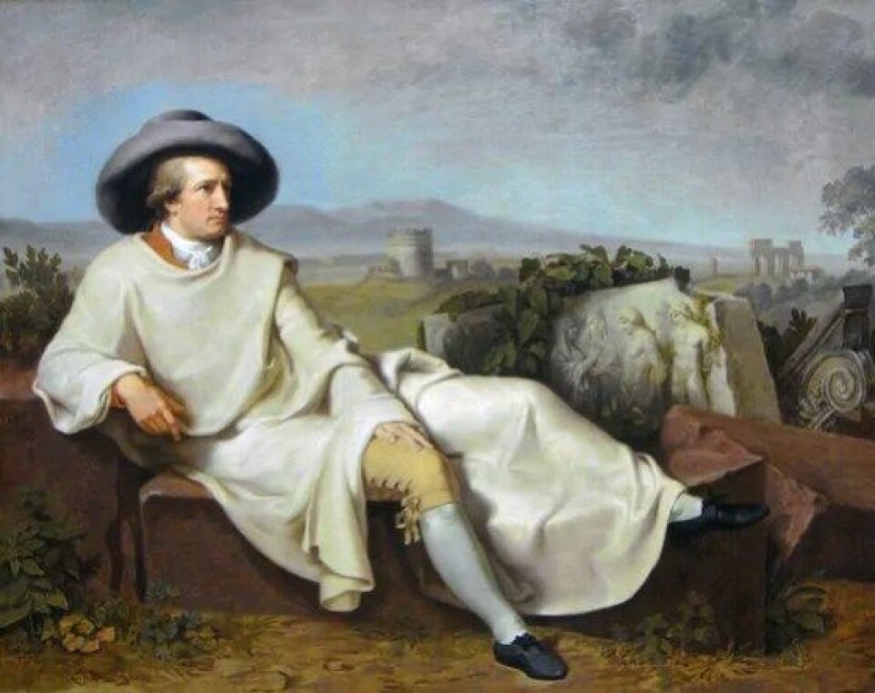 Johann Wolfgang von Goethe på Campagnaen, malt av Johann Heinrich Wilhelm Tischbein under Italiareisen i 1787. (Kilde: Wikimedia Commons CC0 1.0) Johann Wolfgang von Goethe på Campagnaen, malt av Johann Heinrich Wilhelm Tischbein under Italiareisen i 1787. (Kilde: Wikimedia Commons CC0 1.0)