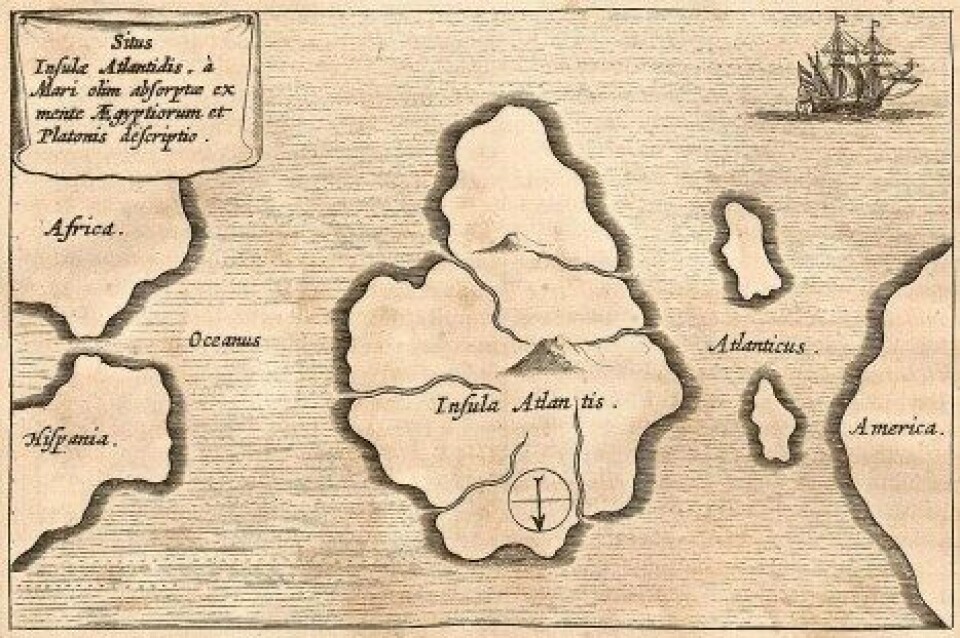 Fiktiv karta över Atlantis från 1664. (Källa: Wikimedia Commons). Fiktiv karta över Atlantis från 1664. (Källa: Wikimedia Commons).