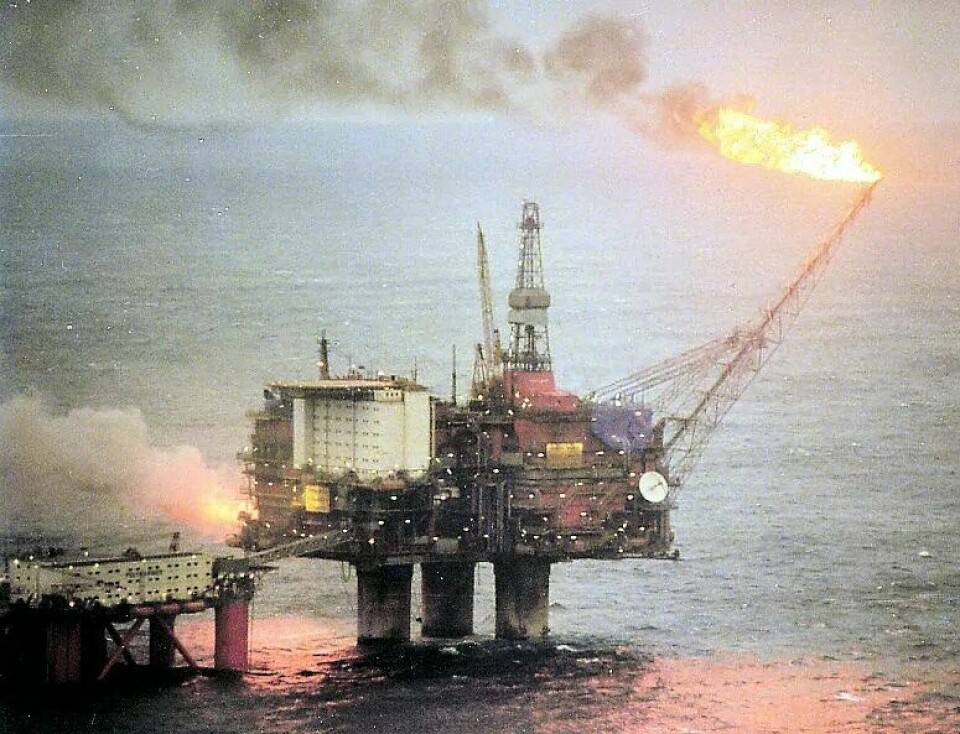 Oljeplattformen Statfjord A, 1982. (Kilde: Wikimedia commons CC0.)