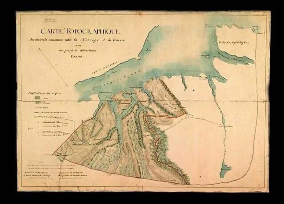 Kart over grenseområda mellom Noreg og Russland ved grenseforhandlingane i 1826. Kart over grenseområda mellom Noreg og Russland ved grenseforhandlingane i 1826.