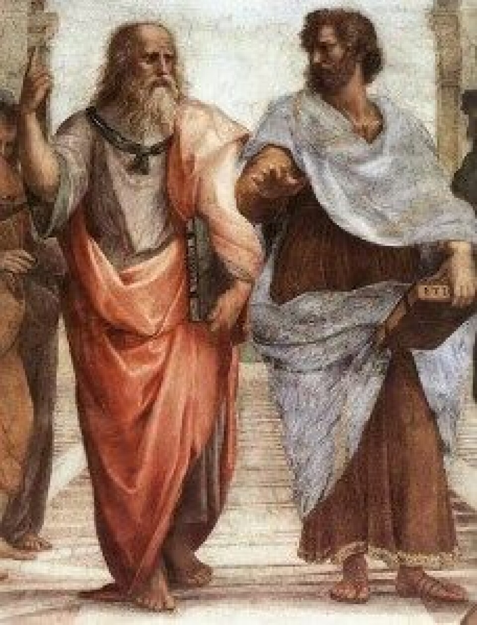 Platon og Aristoteles. Utdrag fra Raphael (1483-1520) sin «Skolen i Athen». (Kilde: Wikimedia commons)