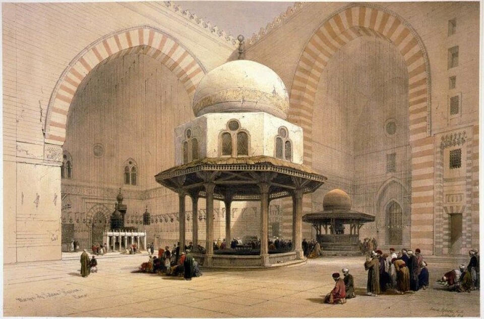 Den islamske sivilisasjonens byggverk var enormt, og religionen havner ofte i skyggen av de store vitenskapelige, tekniske og kunstneriske fremskritt i klassisk tid. Litografi av en av David Roberts’ (1796–1864) tegninger av mamelukksultanen Hasans moské i Kairo, ferdigstilt i 1359, 23 år før Ibn Khaldūn kom til denne «verdens hovedstad», som han kaller den i sin selvbiografi. (Kilde: Wikimedia Commons) Den islamske sivilisasjonens byggverk var enormt, og religionen havner ofte i skyggen av de store vitenskapelige, tekniske og kunstneriske fremskritt i klassisk tid. Litografi av en av David Roberts’ (1796–1864) tegninger av mamelukksultanen Hasans moské i Kairo, ferdigstilt i 1359, 23 år før Ibn Khaldūn kom til denne «verdens hovedstad», som han kaller den i sin selvbiografi. (Kilde: Wikimedia Commons)